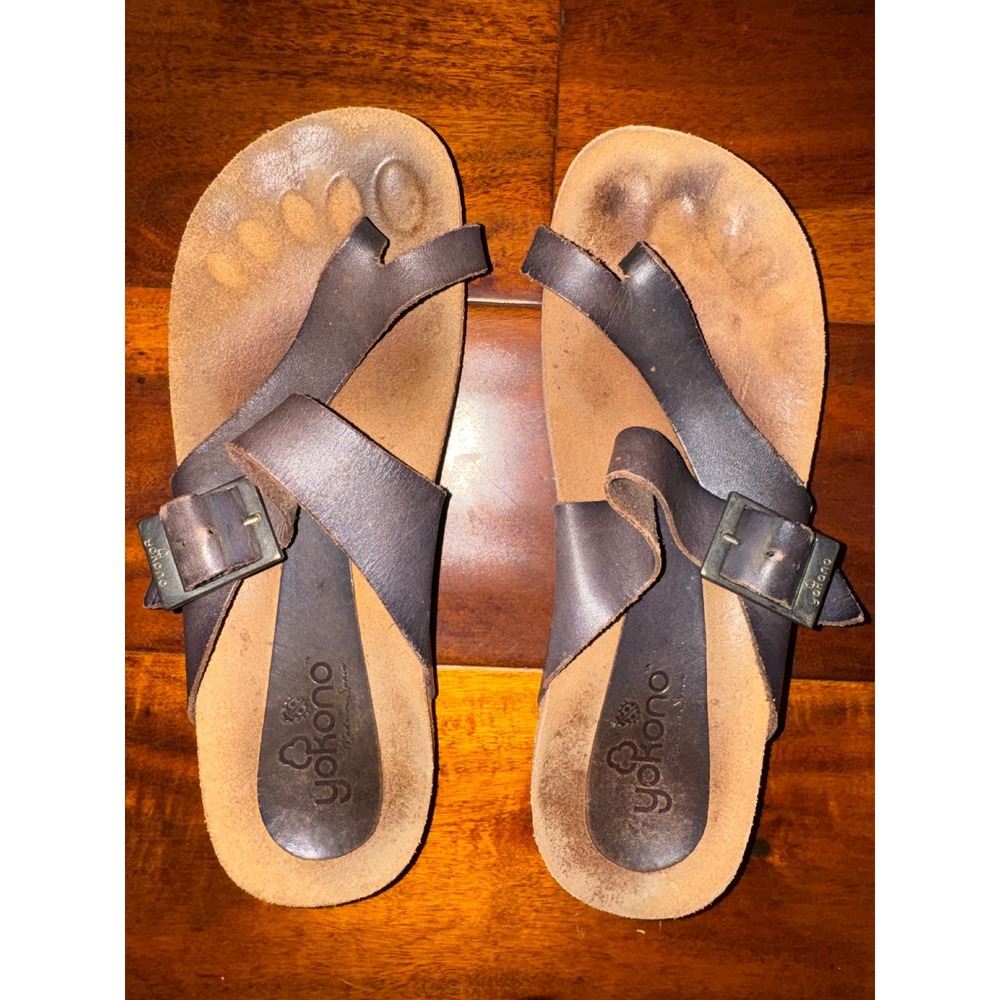 Yokono‎ Ibiza Dark Brown Leather Toe Loop Buckle Sandals Made in Spain